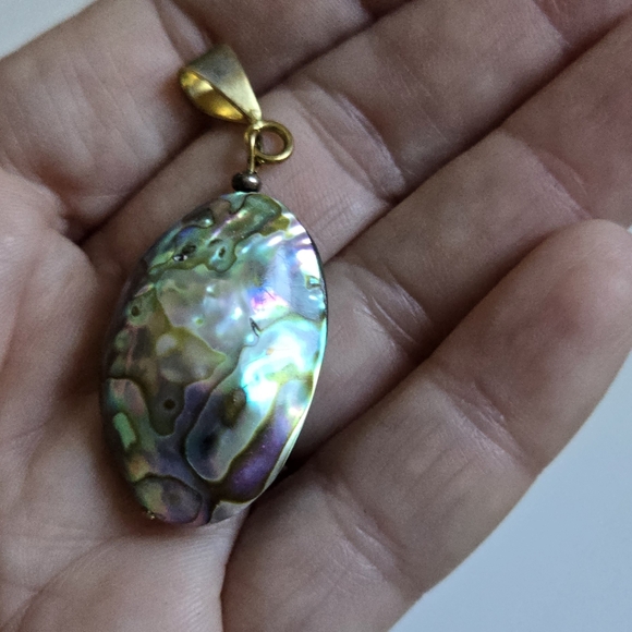 Abalone Shell Pendant Puffed Oval Jewelry - Picture 1 of 13
